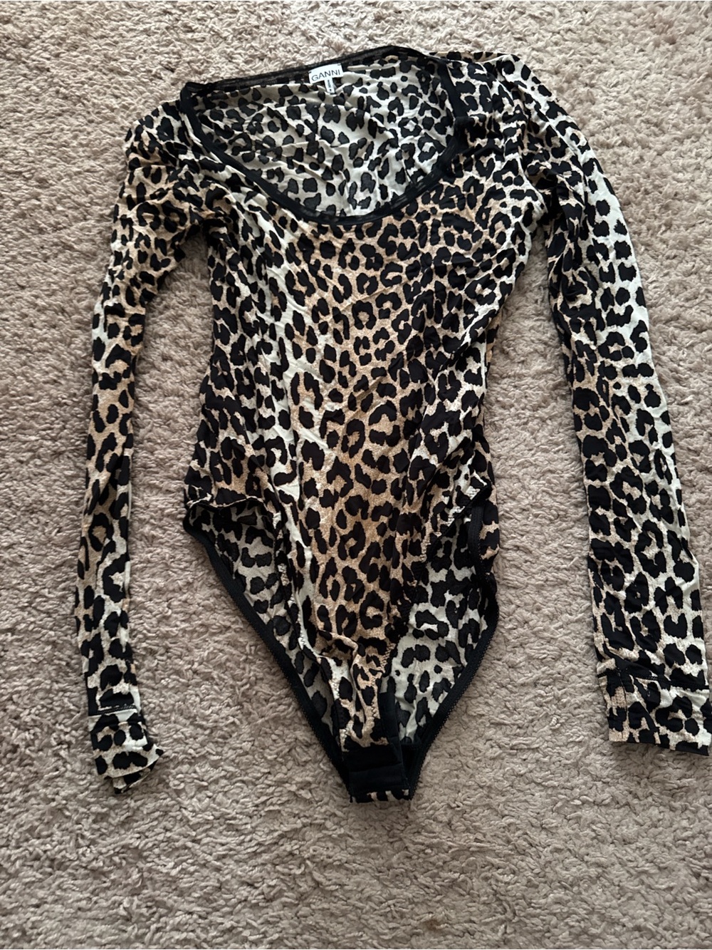 Ganni Leopard-Print Long Sleeve Bodysuit